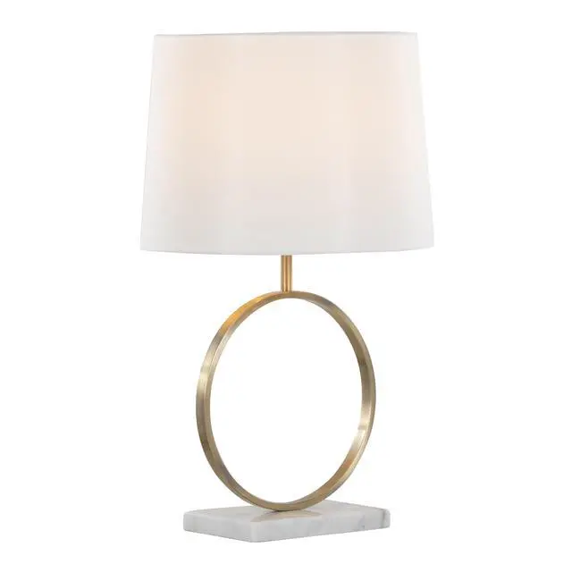 Alt view image 4 of 5 - Moon Contemporary Table Lamp in White Marble, Gold Metal and White Shade