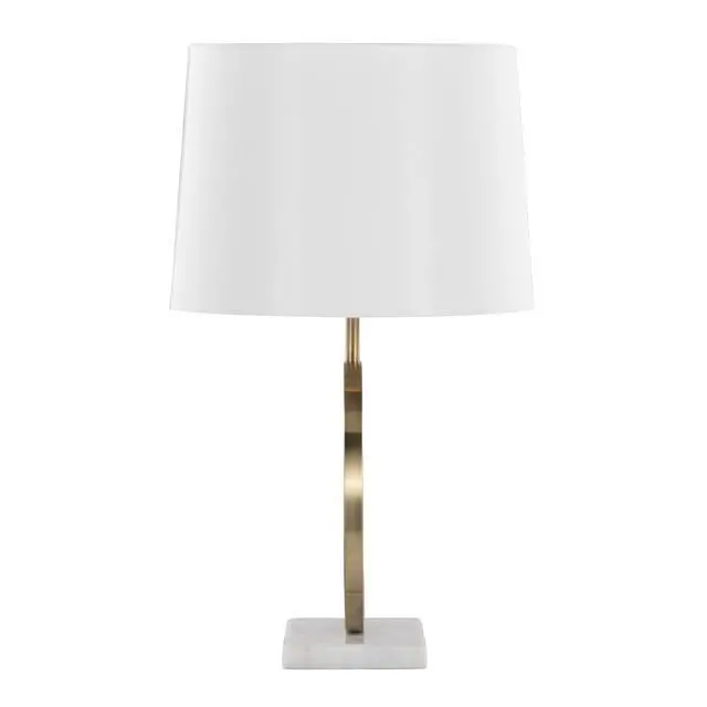 Alt view image 5 of 5 - Moon Contemporary Table Lamp in White Marble, Gold Metal and White Shade