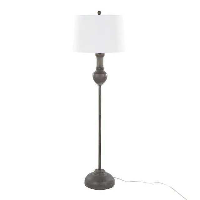 Alt view image 3 of 7 - 61" Contemporary Polyresin Floor Lamp in Acid Grey Wood Finish and White Linen Shade