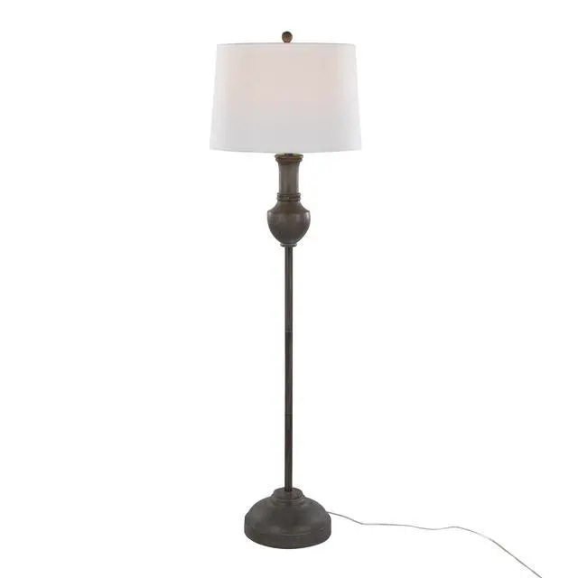 Alt view image 4 of 7 - 61" Contemporary Polyresin Floor Lamp in Acid Grey Wood Finish and White Linen Shade