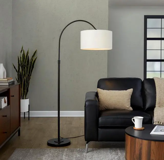 Main image of 72" Contemporary Metal Floor Lamp in Oil Bronze with Natural Linen Shade