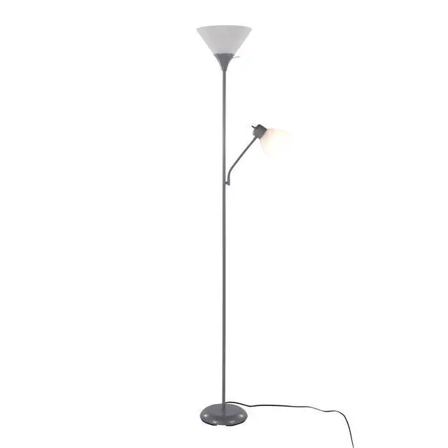 Alt view image 2 of 7 - 72" Contemporary Metal Floor Lamp in Silver Metal and Frosted White Plastic Shades