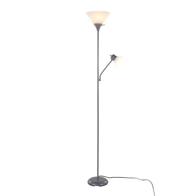 Alt view image 3 of 7 - 72" Contemporary Metal Floor Lamp in Silver Metal and Frosted White Plastic Shades