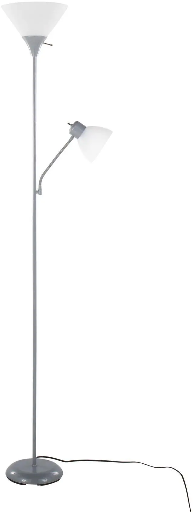 Main image of 72" Contemporary Metal Floor Lamp in Silver Metal and Frosted White Plastic Shades