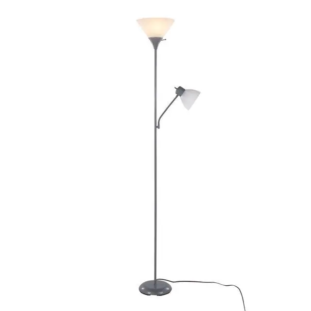 Alt view image 4 of 7 - 72" Contemporary Metal Floor Lamp in Silver Metal and Frosted White Plastic Shades