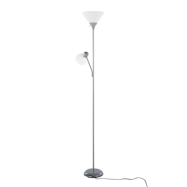 Alt view image 6 of 7 - 72" Contemporary Metal Floor Lamp in Silver Metal and Frosted White Plastic Shades