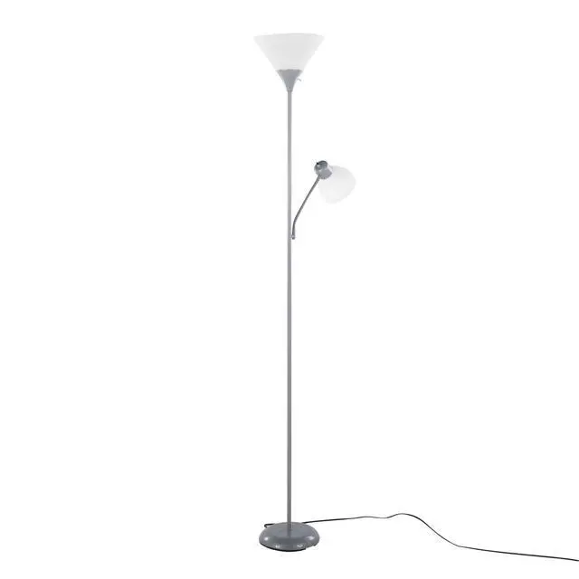 Alt view image 7 of 7 - 72" Contemporary Metal Floor Lamp in Silver Metal and Frosted White Plastic Shades
