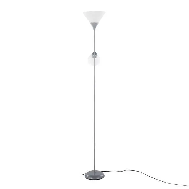 Alt view image 5 of 7 - 72" Contemporary Metal Floor Lamp in Silver Metal and Frosted White Plastic Shades