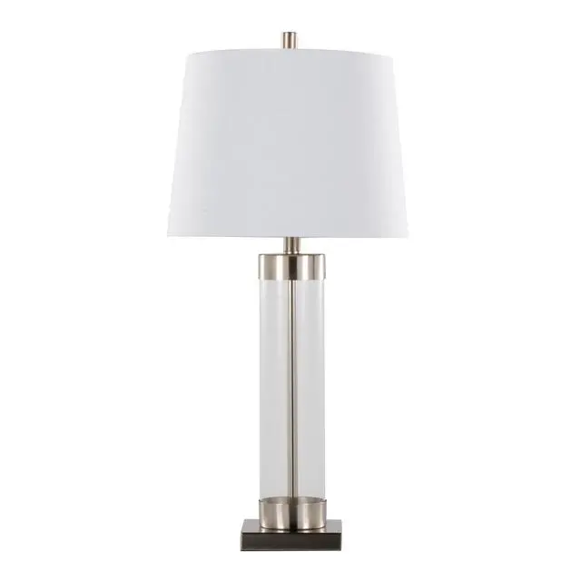 Alt view image 4 of 7 - 30" Contemporary Glass Table Lamp in Clear Glass and Brushed Nickel with White Linen Shade From Grandview Gallery - Set Of 2