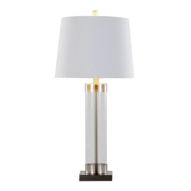 Alt view image 5 of 7 - 30" Contemporary Glass Table Lamp in Clear Glass and Brushed Nickel with White Linen Shade From Grandview Gallery - Set Of 2