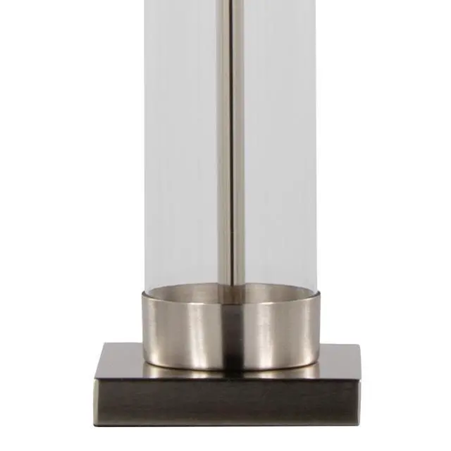 Alt view image 7 of 7 - 30" Contemporary Glass Table Lamp in Clear Glass and Brushed Nickel with White Linen Shade From Grandview Gallery - Set Of 2