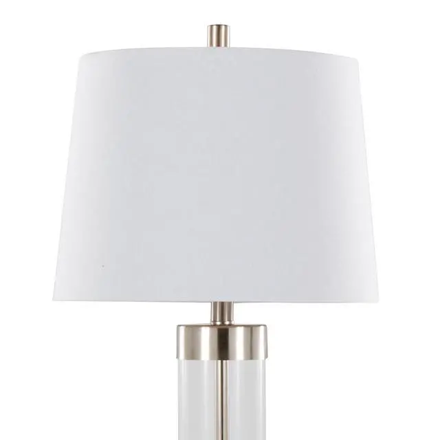 Alt view image 6 of 7 - 30" Contemporary Glass Table Lamp in Clear Glass and Brushed Nickel with White Linen Shade From Grandview Gallery - Set Of 2