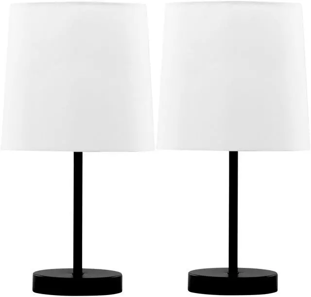 Main image of 16" Contemporary Metal Accent Lamp in Black Metal with White Shade - Set Of 2