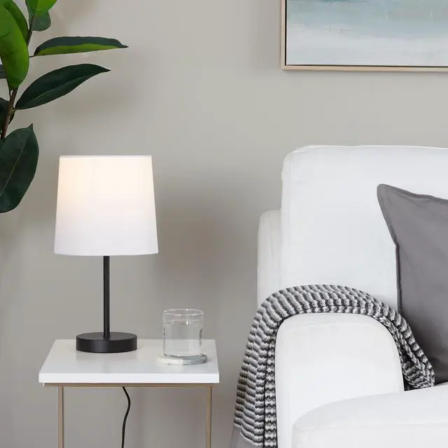 Alt view image 2 of 7 - 16" Contemporary Metal Accent Lamp in Black Metal with White Shade - Set Of 2