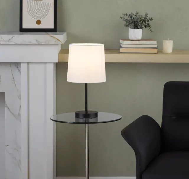 Alt view image 6 of 7 - 16" Contemporary Metal Accent Lamp in Black Metal with White Shade - Set Of 2