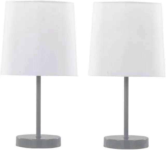 Main image of 16" Contemporary Metal Accent Lamp in Grey Metal with White Shade - Set Of 2