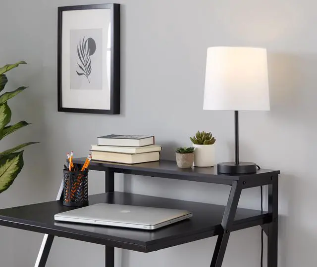 Alt view image 5 of 7 - 16" Contemporary Metal Accent Lamp in Black Metal with White Shade - Set Of 2