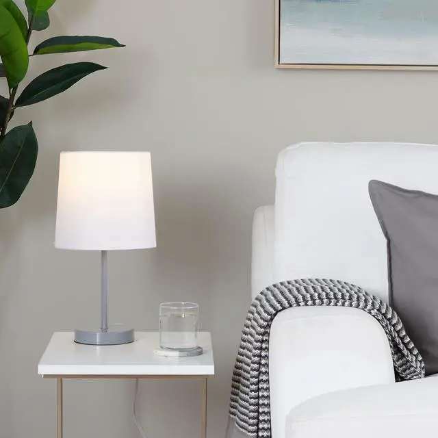 Alt view image 5 of 7 - 16" Contemporary Metal Accent Lamp in Grey Metal with White Shade - Set Of 2