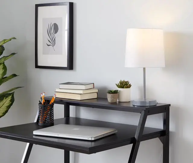 Alt view image 6 of 7 - 16" Contemporary Metal Accent Lamp in Grey Metal with White Shade - Set Of 2