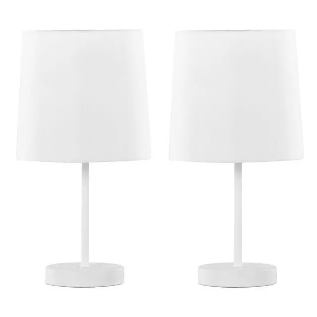 Main image of 16" Contemporary Metal Accent Lamp in White Metal with White Shade - Set Of 2