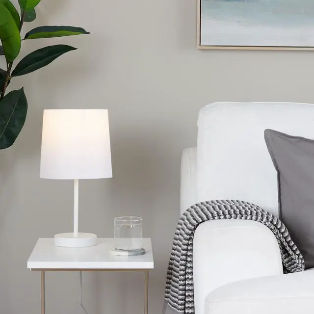 Alt view image 7 of 7 - 16" Contemporary Metal Accent Lamp in White Metal with White Shade - Set Of 2