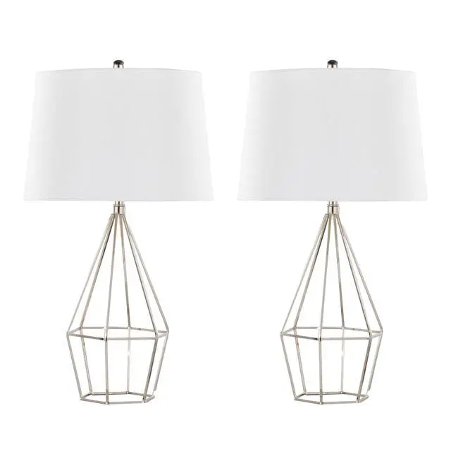 Alt view image 2 of 7 - 27" Contemporary Metal Table Lamp in Polished Nickel with White Linen Shade From Grandview Gallery - Set Of 2
