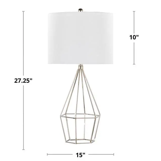 Alt view image 3 of 7 - 27" Contemporary Metal Table Lamp in Polished Nickel with White Linen Shade From Grandview Gallery - Set Of 2