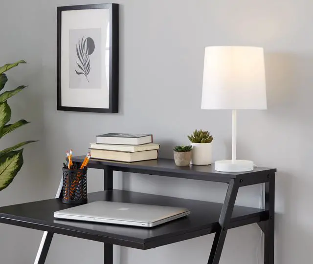 Alt view image 6 of 7 - 16" Contemporary Metal Accent Lamp in White Metal with White Shade - Set Of 2