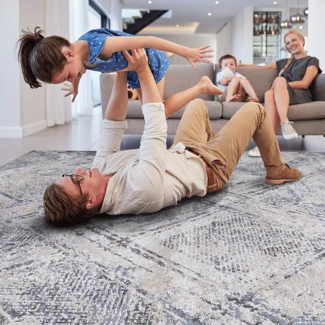 Alt view image 2 of 5 - Collection 36*24 inch Blue / Grey / Geometric Doormat Rug