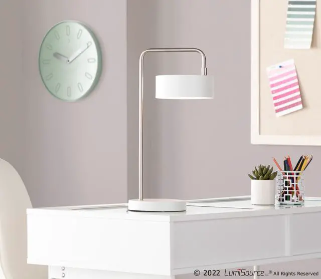 Main image of Contemporary Table Lamp in Nickel and White Metal