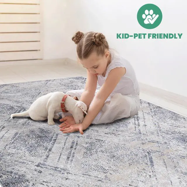 Alt view image 4 of 5 - Collection 36*24 inch Blue / Grey / Geometric Doormat Rug