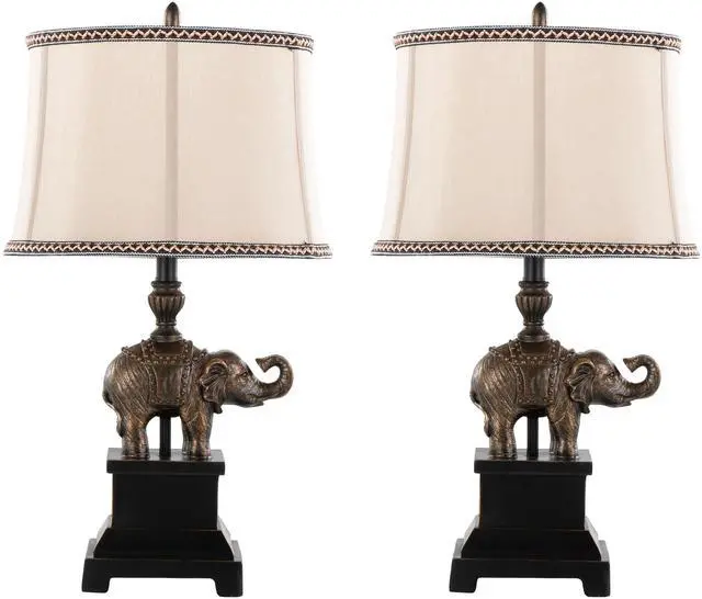 Main image of 27" Polyresin Table Lamp in Bronze Polyresin with Natural Linen Soft Back Shade - Set Of 2