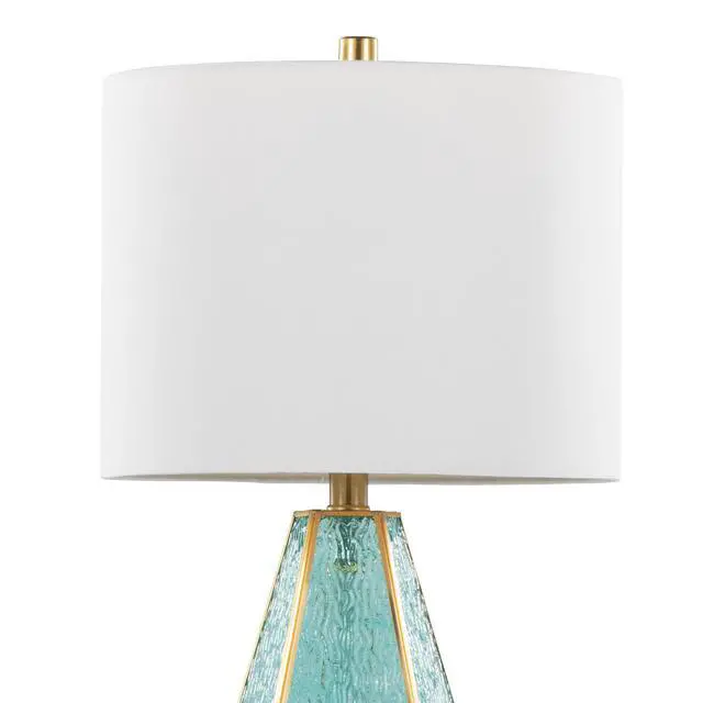 Alt view image 3 of 7 - Table Lamp in Gold Metal with Turquoise Glass and White Linen Shade - Set Of 2
