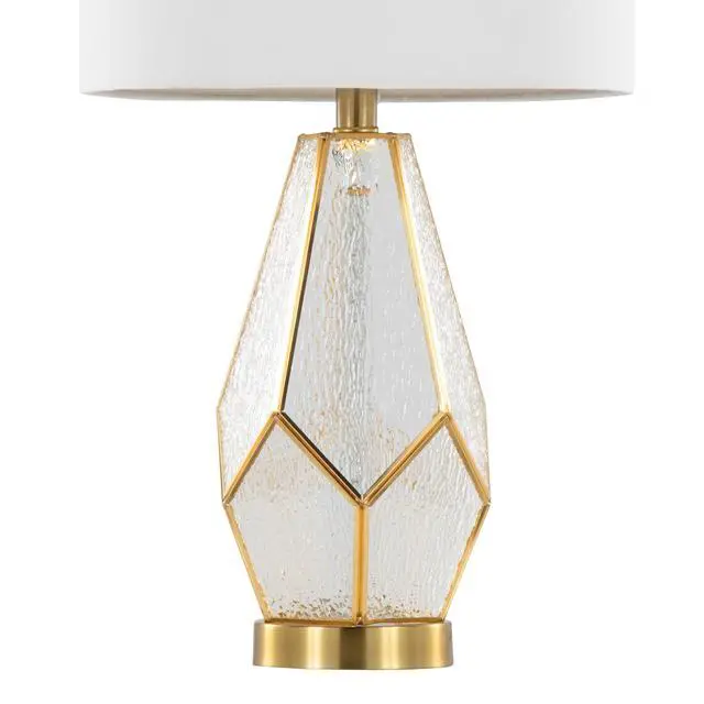Alt view image 4 of 7 - Glass 25" Table Lamp in Gold Metal and White Glass with White Linen Shade - Set Of 2