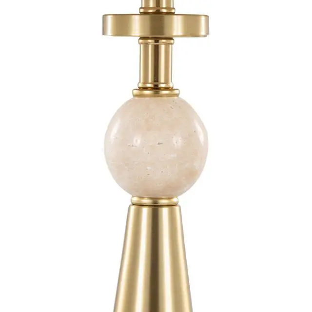 Alt view image 3 of 7 - Table Lamp in Gold Metal Base with Travertine Stone and Tan Leaf Fabric Shade - Set Of 2