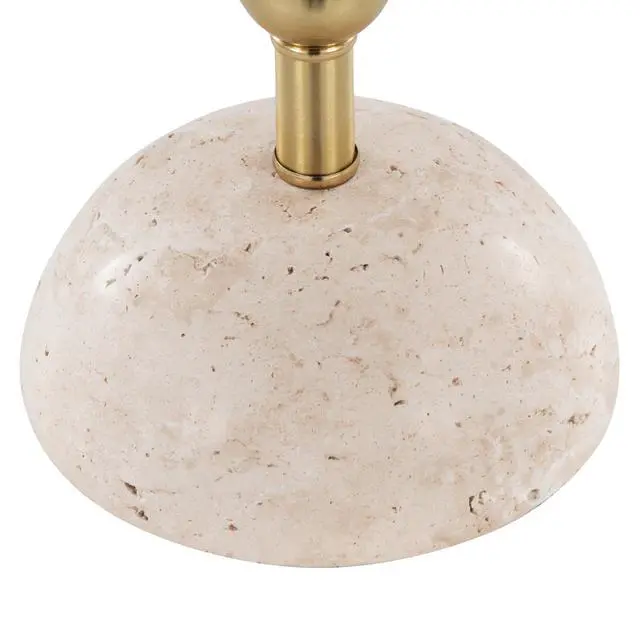 Alt view image 6 of 7 - Table Lamp in Gold Metal Base with Travertine Stone and White Shimmer Shade - Set Of 2