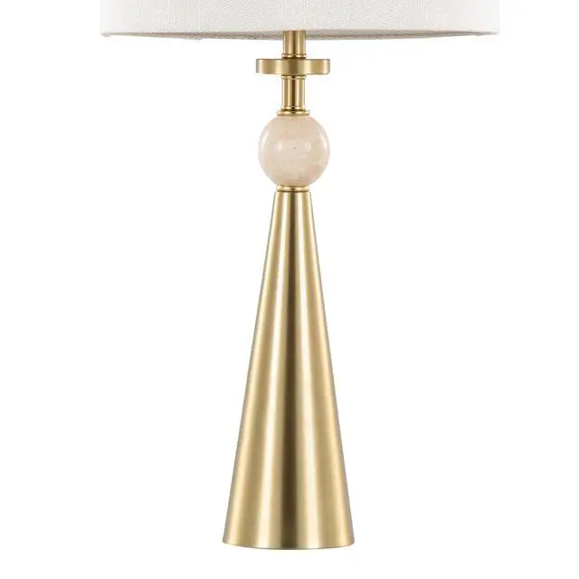 Alt view image 5 of 7 - Table Lamp in Gold Metal Base with Travertine Stone and White Shimmer Shade - Set Of 2