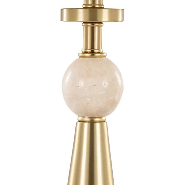 Alt view image 4 of 7 - Table Lamp in Gold Metal Base with Travertine Stone and White Shimmer Shade - Set Of 2