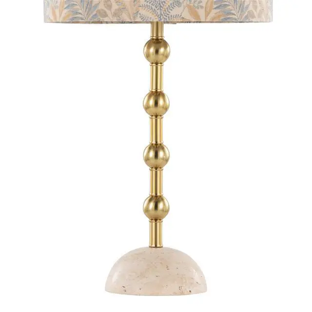 Alt view image 4 of 7 - Table Lamp in A Travertine Base with Gold Metal and Decorative Tan Fabric Shade - Set Of 2