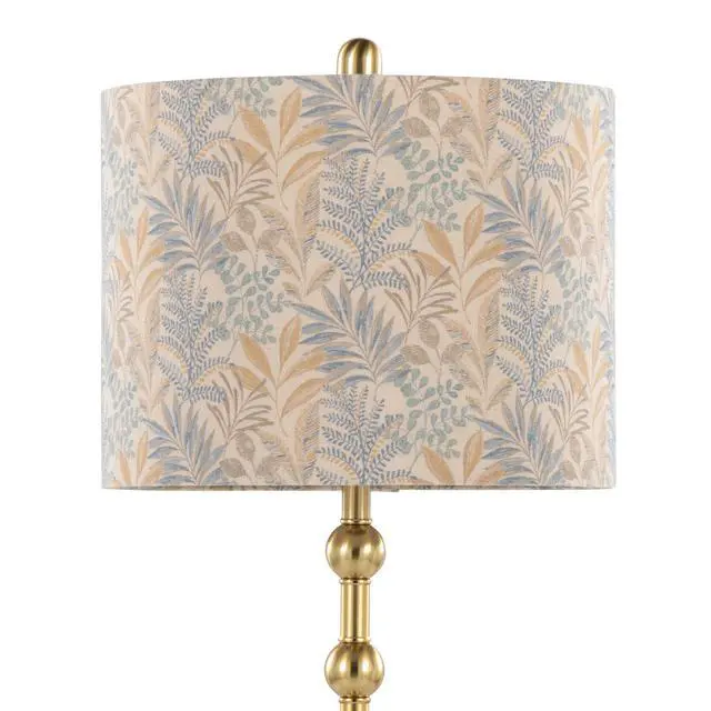 Alt view image 6 of 7 - Table Lamp in A Travertine Base with Gold Metal and Decorative Tan Fabric Shade - Set Of 2