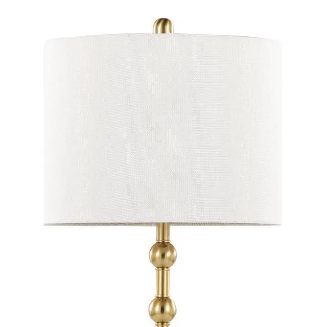 Alt view image 5 of 7 - Table Lamp in Travertine Base with Gold Metal and Off-White Shimmer Fabric Shade - Set Of 2