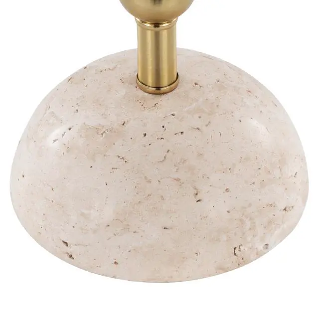 Alt view image 6 of 7 - Table Lamp in Travertine Base with Gold Metal and Off-White Shimmer Fabric Shade - Set Of 2