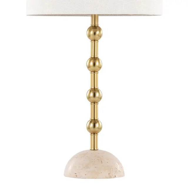 Alt view image 4 of 7 - Table Lamp in Travertine Base with Gold Metal and Off-White Shimmer Fabric Shade - Set Of 2