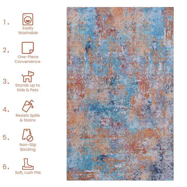 Alt view image 7 of 7 - Multi Washable Rug 108*72 inch Area Rug Multi