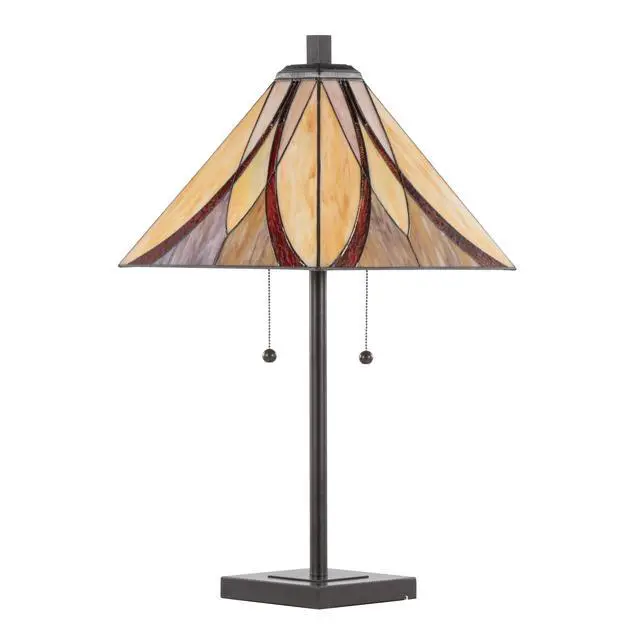 Alt view image 2 of 7 - 30" Table Lamp in Oil Rubbed Bronze Metal with Brown and Cream Glass