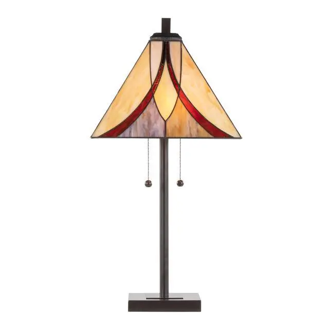 Alt view image 3 of 7 - 30" Table Lamp in Oil Rubbed Bronze Metal with Brown and Cream Glass