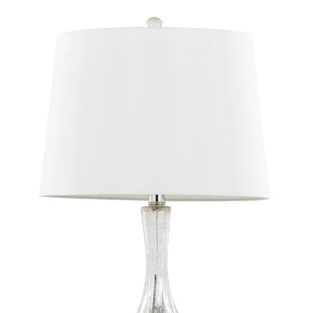 Alt view image 5 of 7 - Glass Table Lamp in Silver Crackle Glass and Chrome Metal with White Linen Shade - Set Of 2