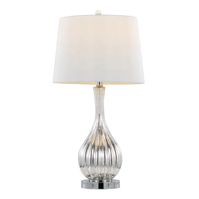 Alt view image 3 of 7 - Glass Table Lamp in Silver Crackle Glass and Chrome Metal with White Linen Shade - Set Of 2