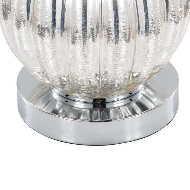 Alt view image 6 of 7 - Glass Table Lamp in Silver Crackle Glass and Chrome Metal with White Linen Shade - Set Of 2
