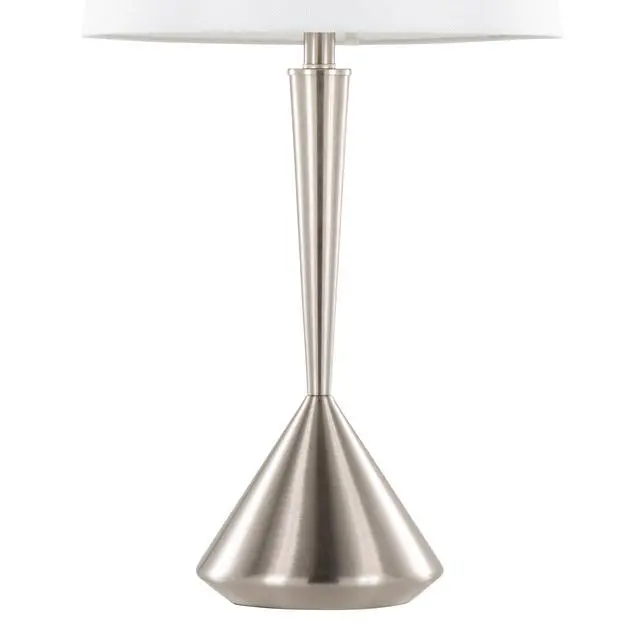 Alt view image 3 of 7 - Metal Table Lamp in Brushed Nickel with White Linen Shade - Set Of 2